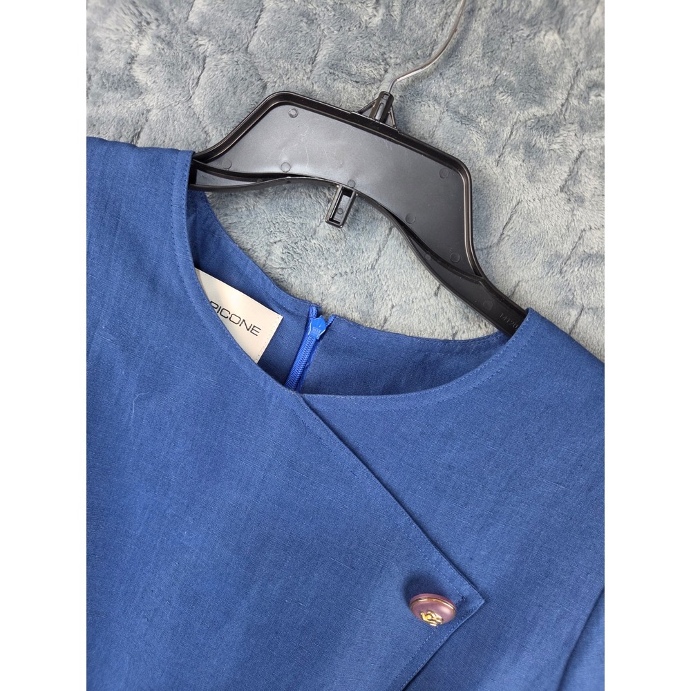 Evan-Picone Blue Linen Blend Short Sleeve Asymmetrical Button Sheath Dress 6